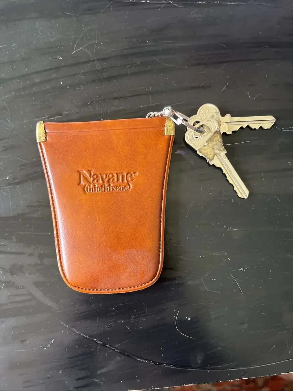 Vintage Navane Pharma Key Pouch, Tan Leather-Look Pharmaceutical Collectible